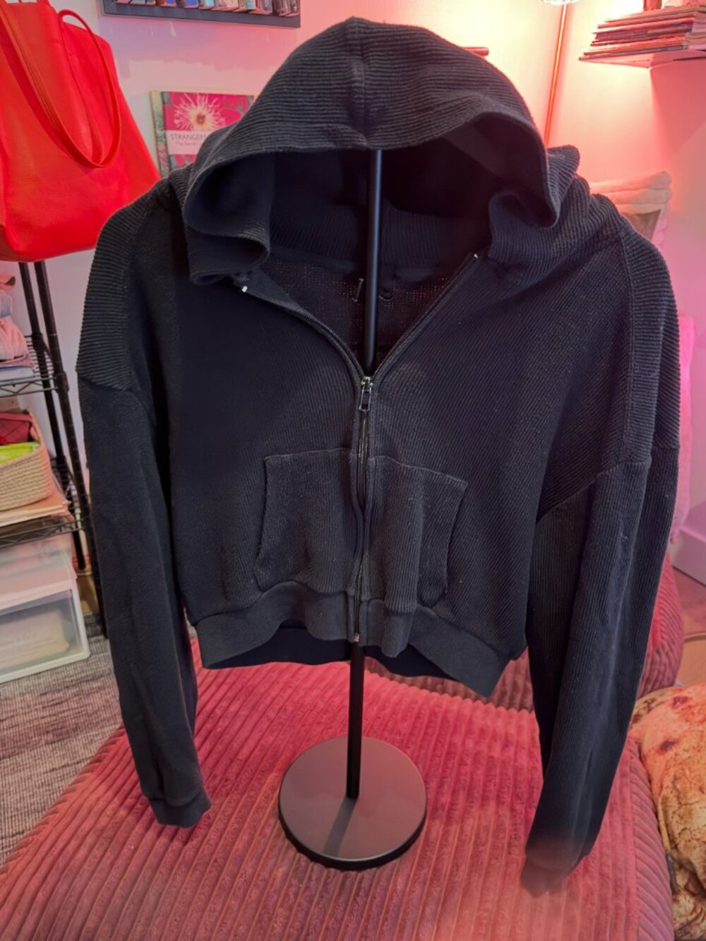 Skims Black Cropped Zip up Hoodie - Large